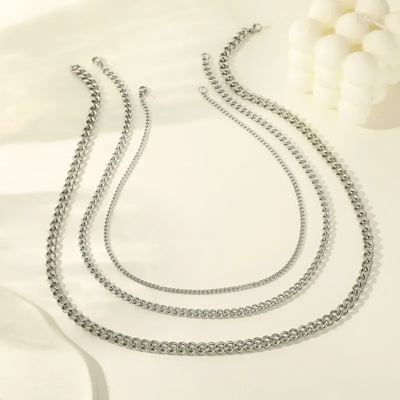 3pcs Necklace Set For Both Men And Women Hip Hop Style Stainless Steel Six Sided Grinding Cuban Chain Minimalist Jewelry