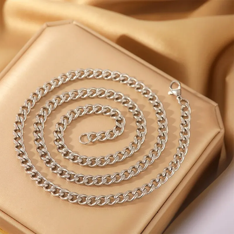 3pcs Necklace Set For Both Men And Women Hip Hop Style Stainless Steel Six Sided Grinding Cuban Chain Minimalist Jewelry