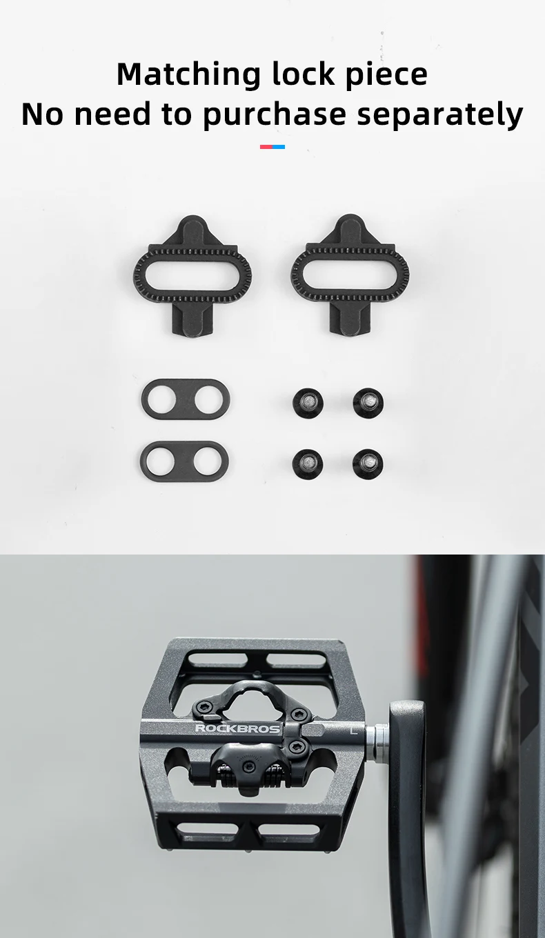 ROCKBROS Bicycle Pedal Non-Slip MTB Bike Pedals Aluminum Alloy Flat Platform Applicable SPD Half-lock Pedal Cycling Accessories