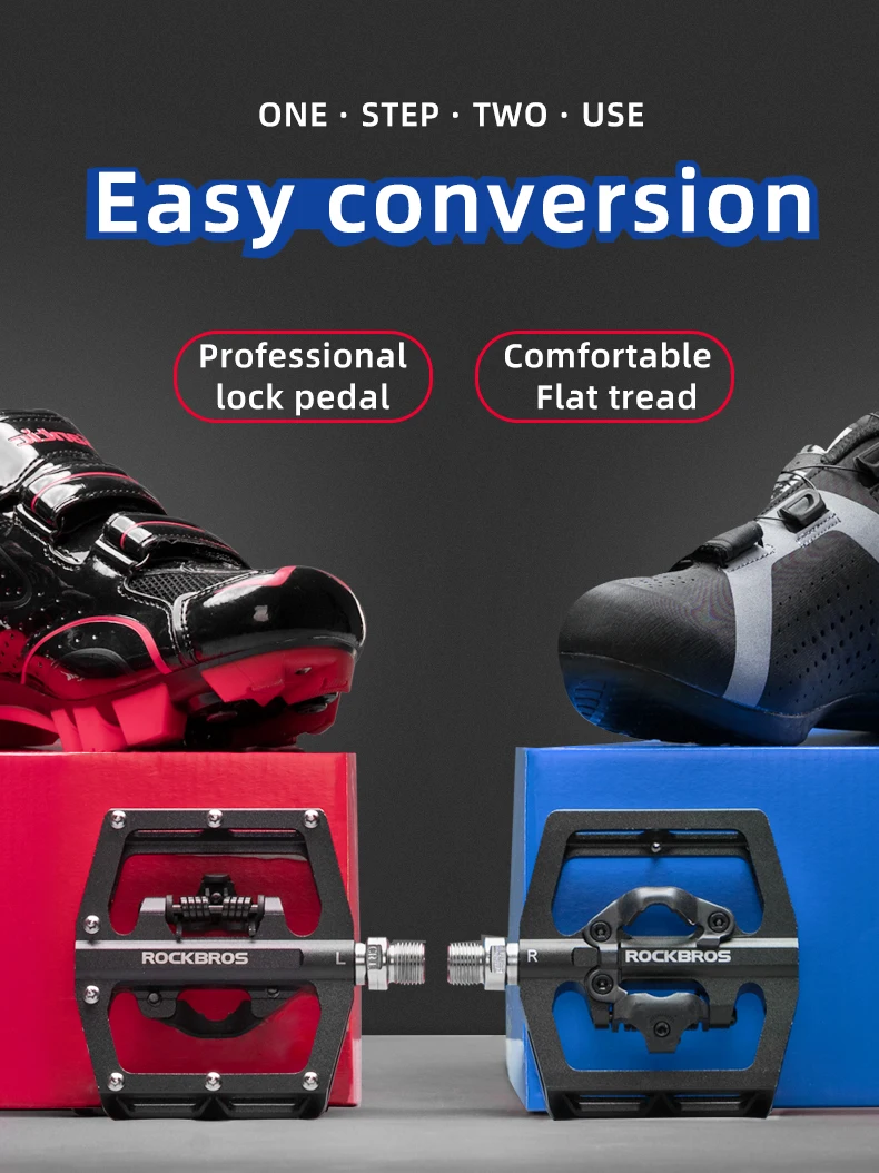 ROCKBROS Bicycle Pedal Non-Slip MTB Bike Pedals Aluminum Alloy Flat Platform Applicable SPD Half-lock Pedal Cycling Accessories