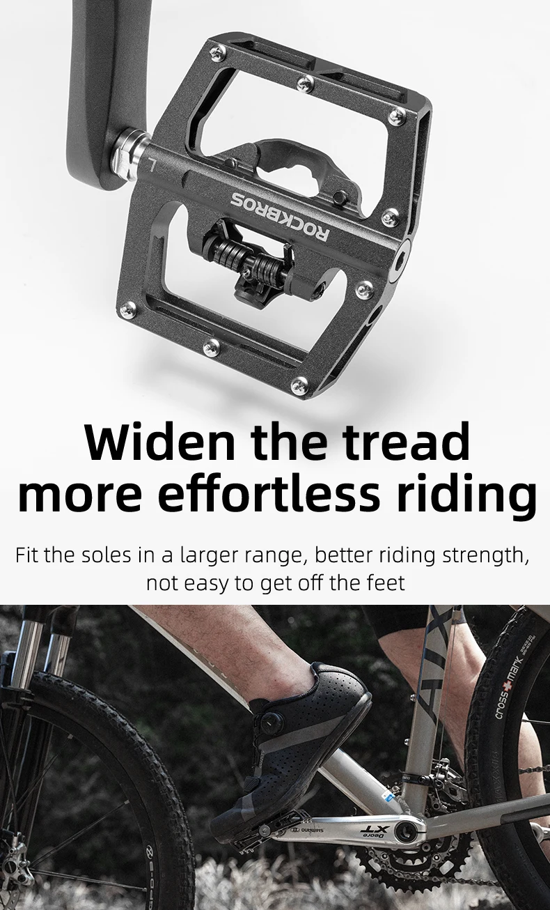 ROCKBROS Bicycle Pedal Non-Slip MTB Bike Pedals Aluminum Alloy Flat Platform Applicable SPD Half-lock Pedal Cycling Accessories