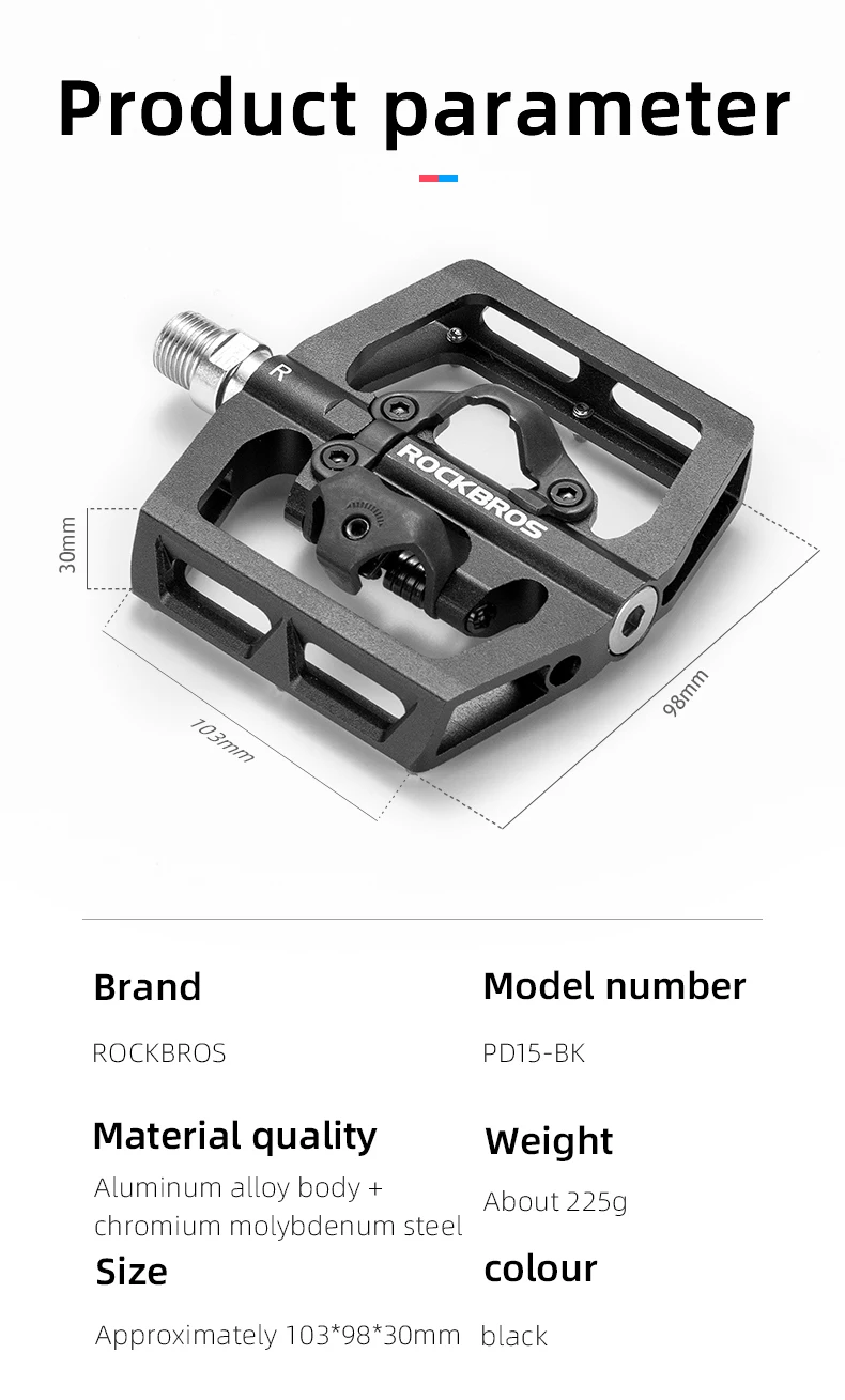 ROCKBROS Bicycle Pedal Non-Slip MTB Bike Pedals Aluminum Alloy Flat Platform Applicable SPD Half-lock Pedal Cycling Accessories