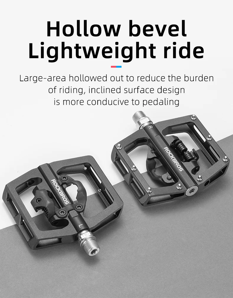ROCKBROS Bicycle Pedal Non-Slip MTB Bike Pedals Aluminum Alloy Flat Platform Applicable SPD Half-lock Pedal Cycling Accessories