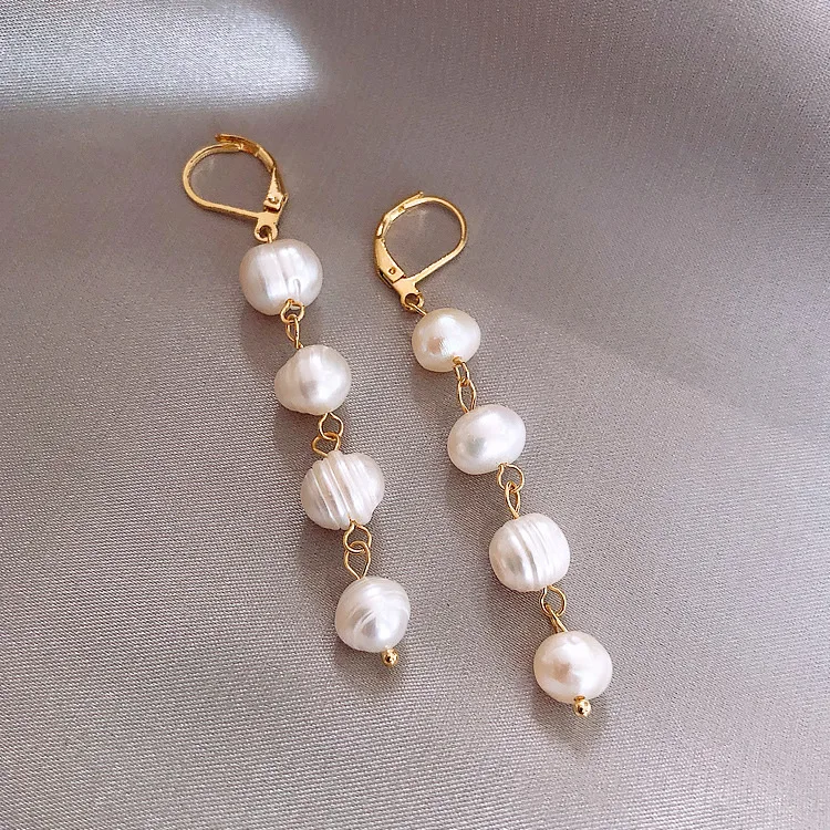 New Arrival Elegant Water Drop Natural Baroque Freshwater Pearl 14K Gold Filled Ladies Tassels Stud Earrings Jewelry For Women