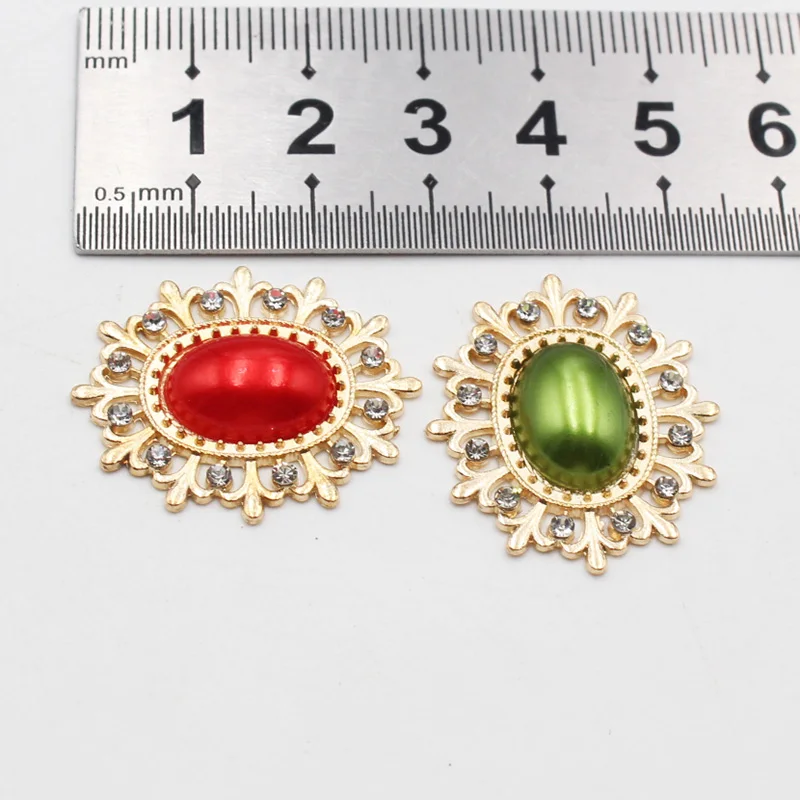 10 Pieces of 24 * 28MM Alloy Diamond Pearl Buttons Fashion Gorgeous Wedding Party Holiday Creative DIY Beautiful Decorative Acce