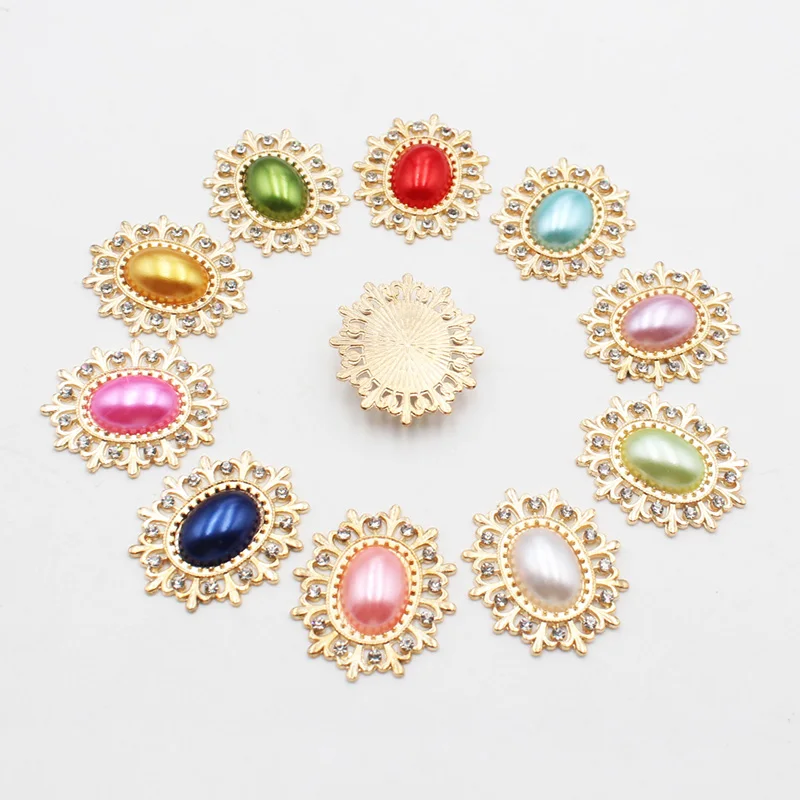 10 Pieces of 24 * 28MM Alloy Diamond Pearl Buttons Fashion Gorgeous Wedding Party Holiday Creative DIY Beautiful Decorative Acce