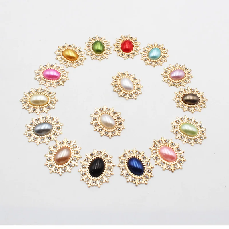 10 Pieces of 24 * 28MM Alloy Diamond Pearl Buttons Fashion Gorgeous Wedding Party Holiday Creative DIY Beautiful Decorative Acce