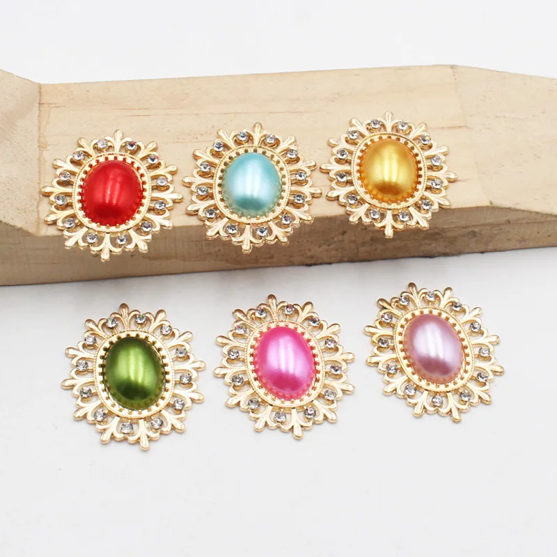 10 Pieces of 24 * 28MM Alloy Diamond Pearl Buttons Fashion Gorgeous Wedding Party Holiday Creative DIY Beautiful Decorative Acce