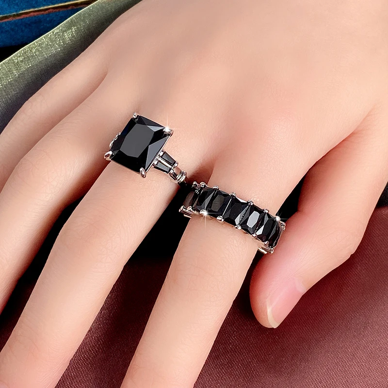 Huitan Luxury Trendy Square Cubic Zirconia Promise Rings for Women 2Pcs Set Silver Color/Gold Color Wedding Rings Hot Jewelry