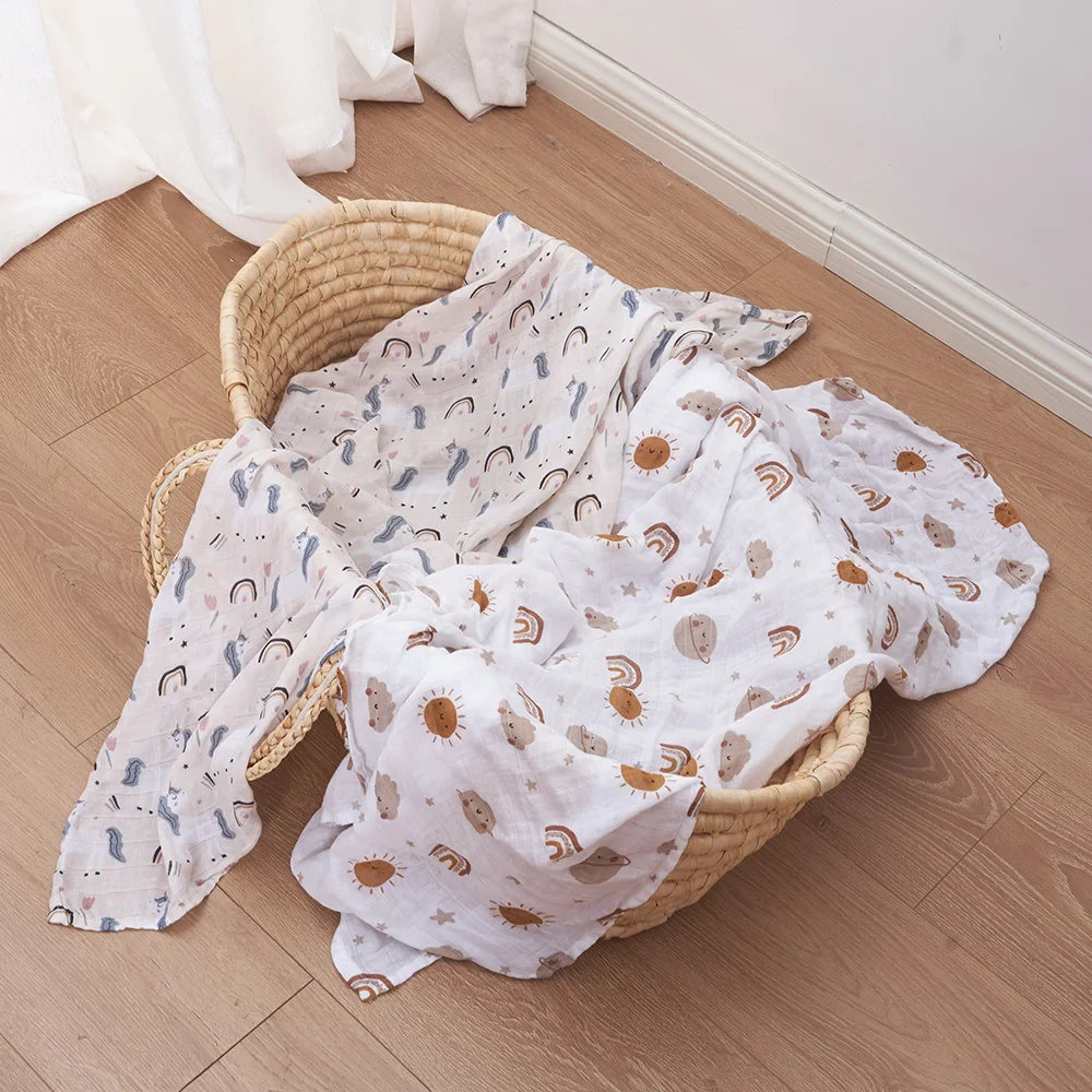 Elinfant Cute Soft Print Baby Towel Wrap 120x110cm Bamboo Cotton Baby Muslin Swaddle Blanket