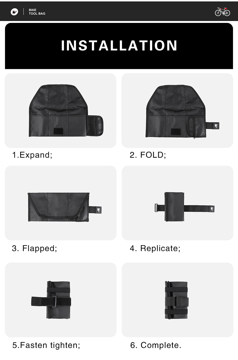 Rhinowalk Bicycle Bag Tool Bag Top Front Tube Frame Bag Burrito Pack Pouch Cycling Accessories Black MTB Bike Rear Tool Kits