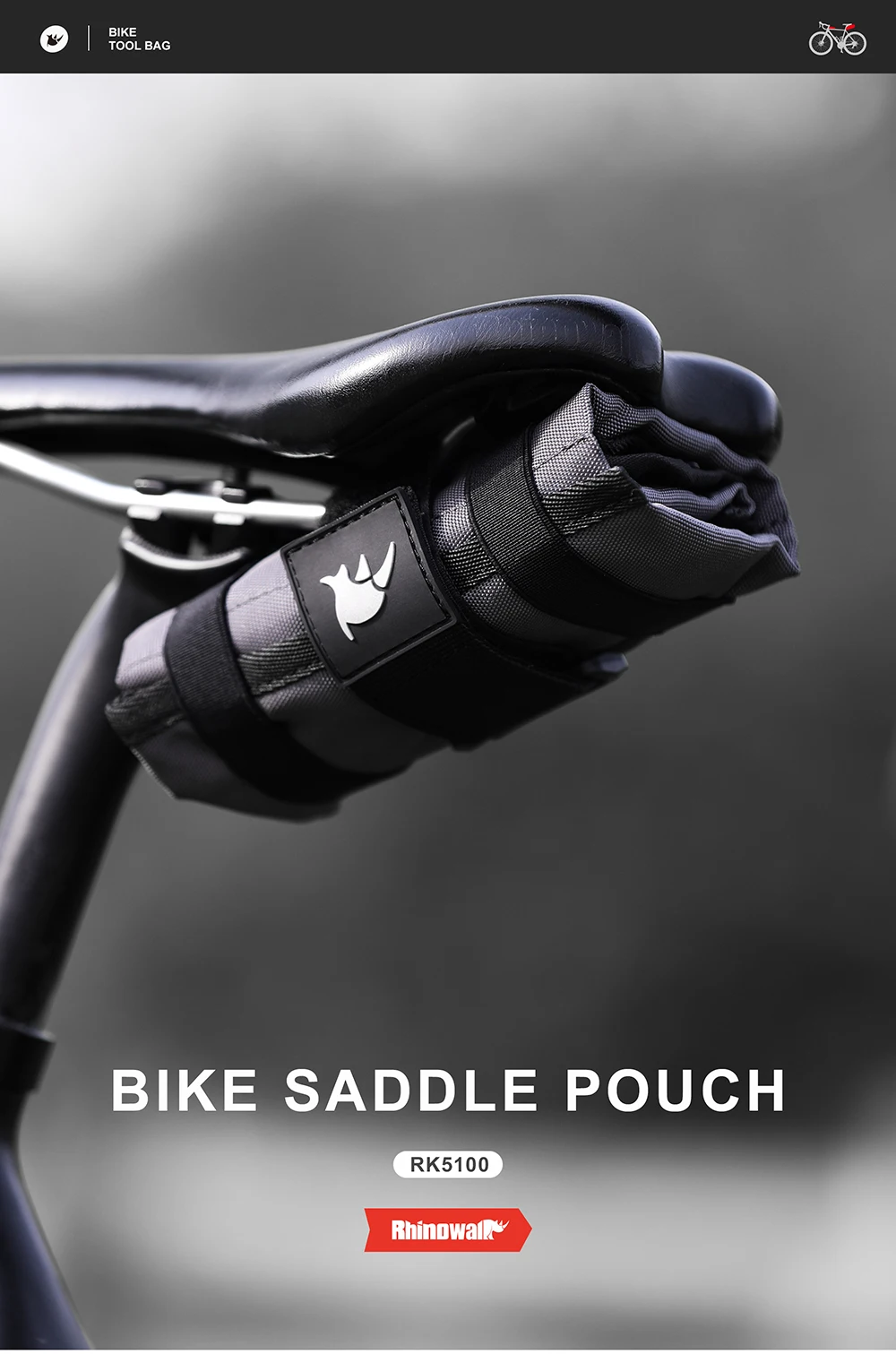 Rhinowalk Bicycle Bag Tool Bag Top Front Tube Frame Bag Burrito Pack Pouch Cycling Accessories Black MTB Bike Rear Tool Kits