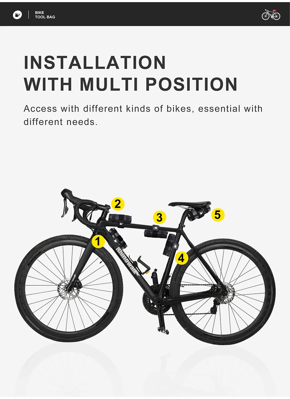 Rhinowalk Bicycle Bag Tool Bag Top Front Tube Frame Bag Burrito Pack Pouch Cycling Accessories Black MTB Bike Rear Tool Kits