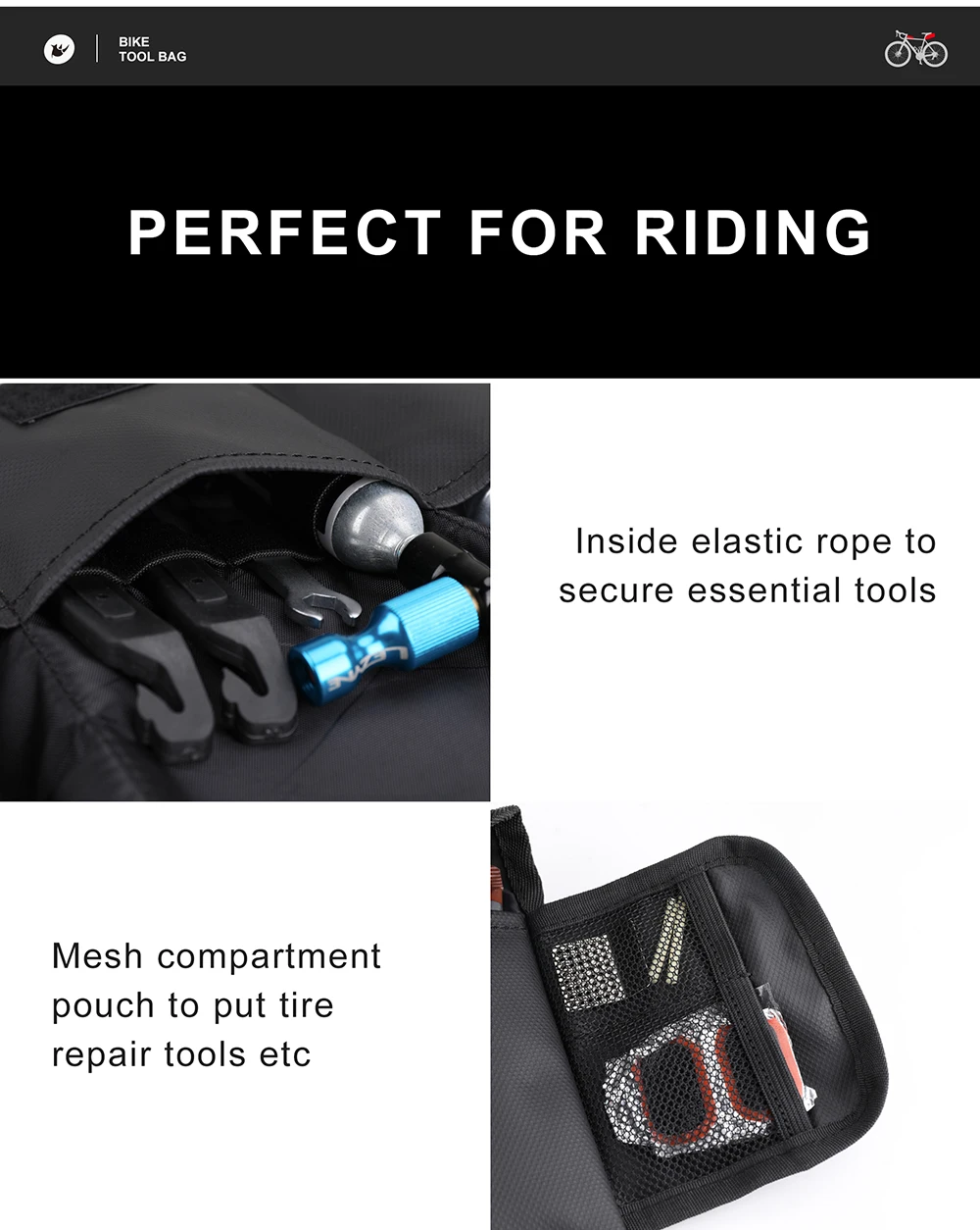 Rhinowalk Bicycle Bag Tool Bag Top Front Tube Frame Bag Burrito Pack Pouch Cycling Accessories Black MTB Bike Rear Tool Kits