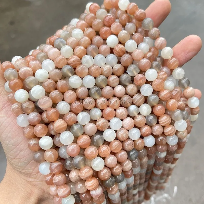 3A Natural Mixed Moonstone Sunstone Beads Round Smooth Loose Spacer Gemstone For Jewelry Making Diy Bracelet Necklace Accessory