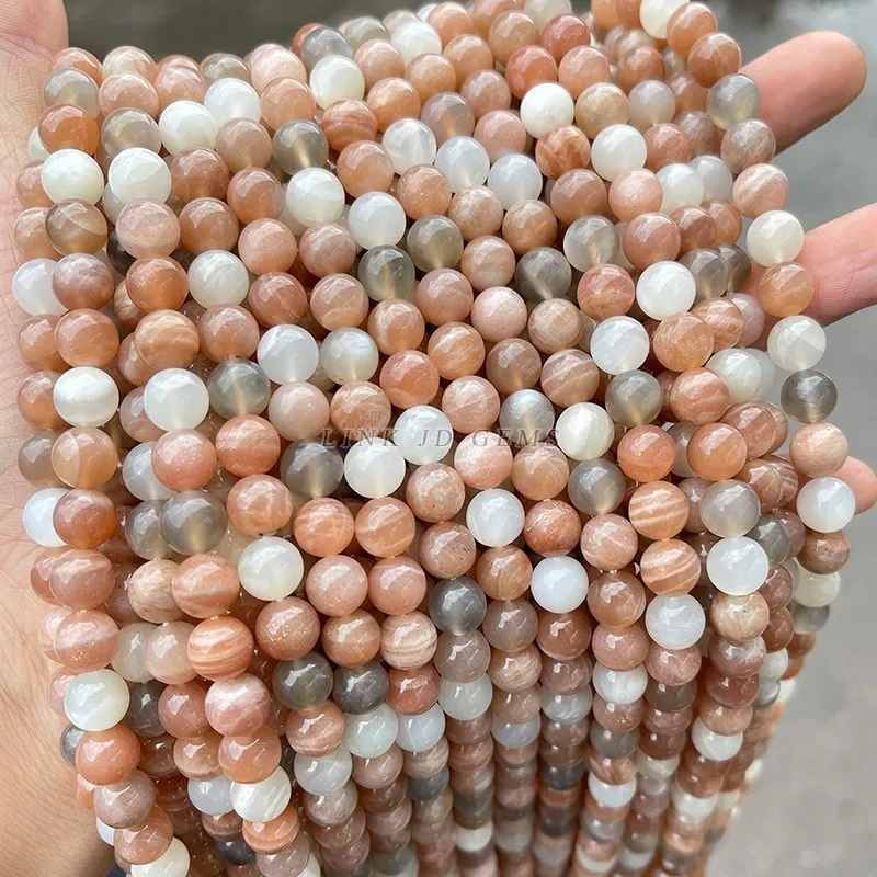 3A Natural Mixed Moonstone Sunstone Beads Round Smooth Loose Spacer Gemstone For Jewelry Making Diy Bracelet Necklace Accessory