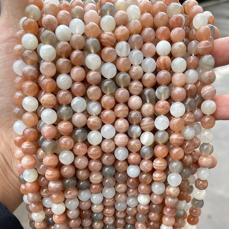 3A Natural Mixed Moonstone Sunstone Beads Round Smooth Loose Spacer Gemstone For Jewelry Making Diy Bracelet Necklace Accessory