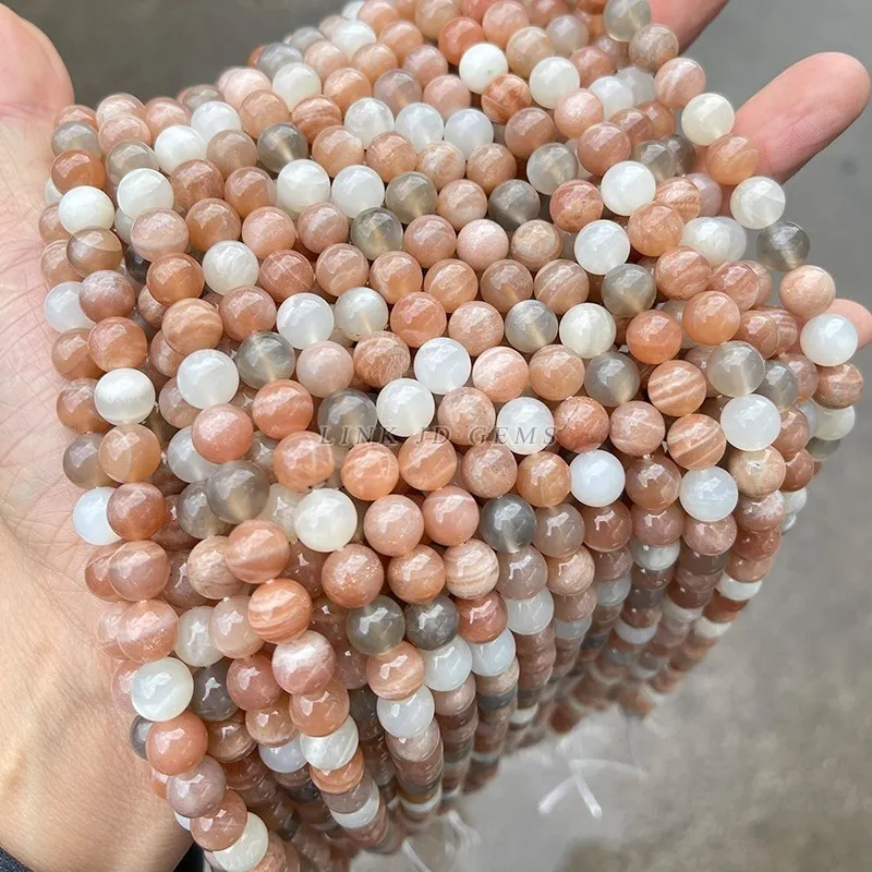 3A Natural Mixed Moonstone Sunstone Beads Round Smooth Loose Spacer Gemstone For Jewelry Making Diy Bracelet Necklace Accessory
