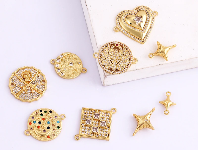 Trendy Star Moon Love Heart Flower Connector,18K Gold Plated CZ Charm Jewelry Findings Bracelet Necklace Accessories Supply M55