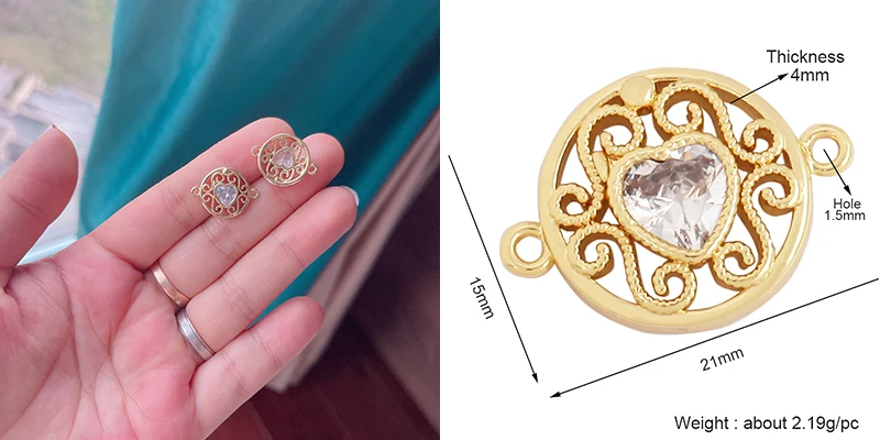 Trendy Star Moon Love Heart Flower Connector,18K Gold Plated CZ Charm Jewelry Findings Bracelet Necklace Accessories Supply M55