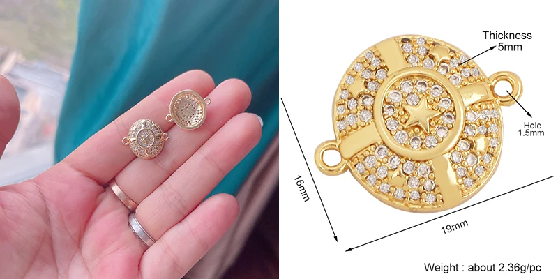 Trendy Star Moon Love Heart Flower Connector,18K Gold Plated CZ Charm Jewelry Findings Bracelet Necklace Accessories Supply M55