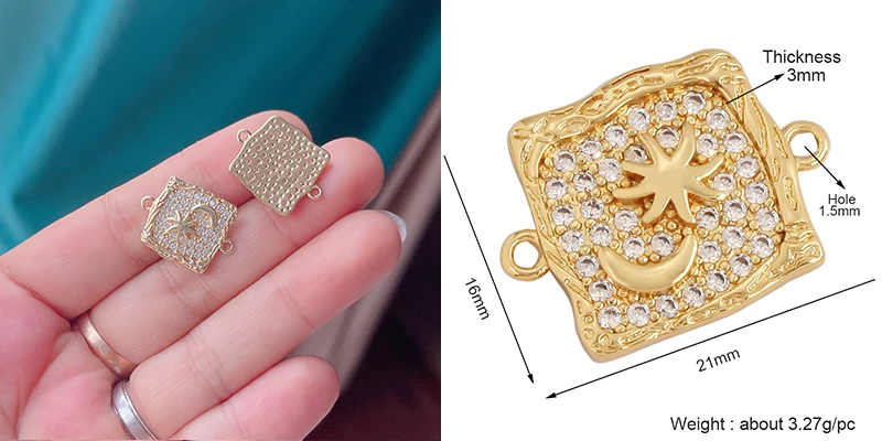 Trendy Star Moon Love Heart Flower Connector,18K Gold Plated CZ Charm Jewelry Findings Bracelet Necklace Accessories Supply M55
