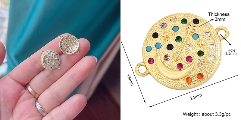 Trendy Star Moon Love Heart Flower Connector,18K Gold Plated CZ Charm Jewelry Findings Bracelet Necklace Accessories Supply M55