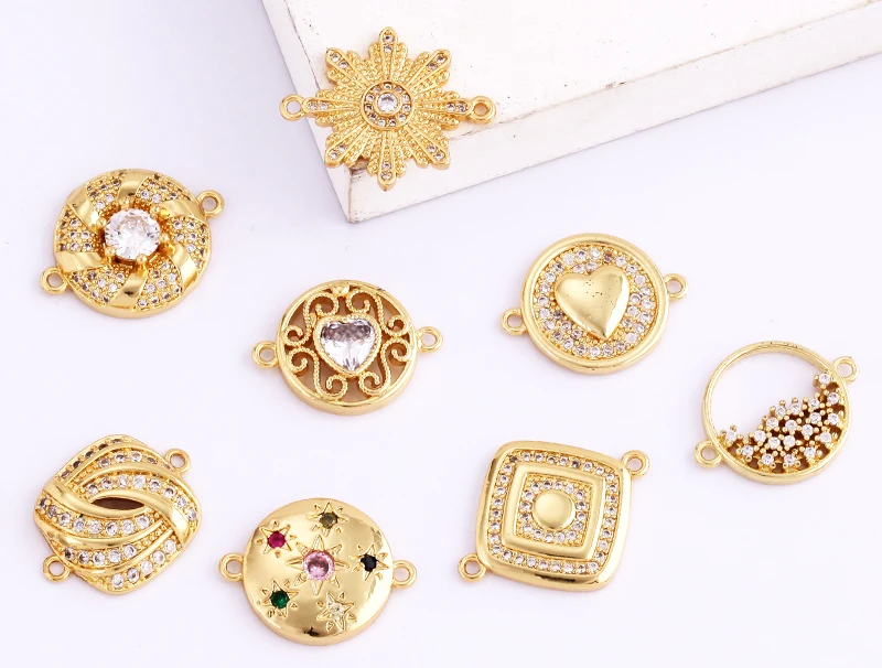 Trendy Star Moon Love Heart Flower Connector,18K Gold Plated CZ Charm Jewelry Findings Bracelet Necklace Accessories Supply M55