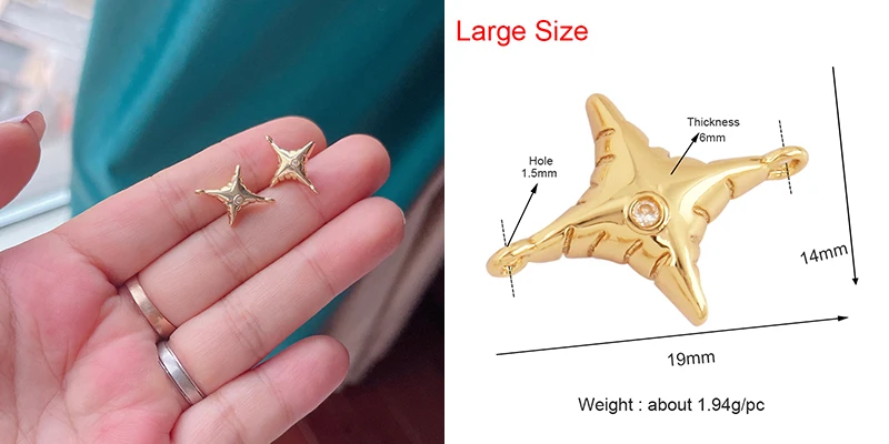 Trendy Star Moon Love Heart Flower Connector,18K Gold Plated CZ Charm Jewelry Findings Bracelet Necklace Accessories Supply M55