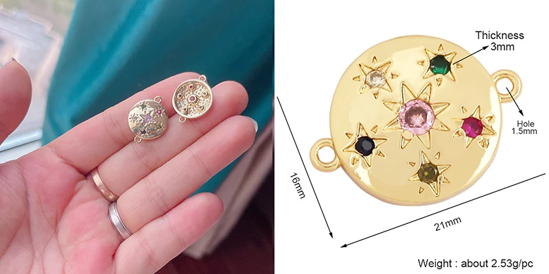 Trendy Star Moon Love Heart Flower Connector,18K Gold Plated CZ Charm Jewelry Findings Bracelet Necklace Accessories Supply M55