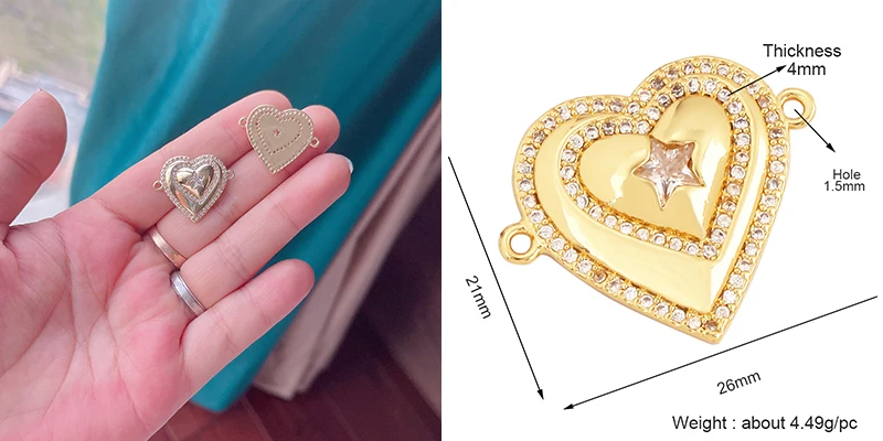 Trendy Star Moon Love Heart Flower Connector,18K Gold Plated CZ Charm Jewelry Findings Bracelet Necklace Accessories Supply M55