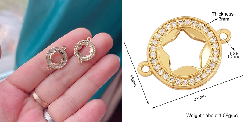 Trendy Star Moon Love Heart Flower Connector,18K Gold Plated CZ Charm Jewelry Findings Bracelet Necklace Accessories Supply M55