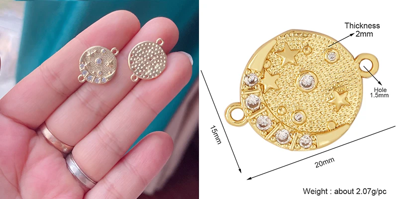 Trendy Star Moon Love Heart Flower Connector,18K Gold Plated CZ Charm Jewelry Findings Bracelet Necklace Accessories Supply M55