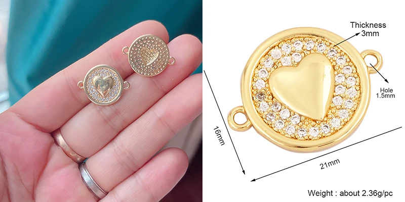Trendy Star Moon Love Heart Flower Connector,18K Gold Plated CZ Charm Jewelry Findings Bracelet Necklace Accessories Supply M55