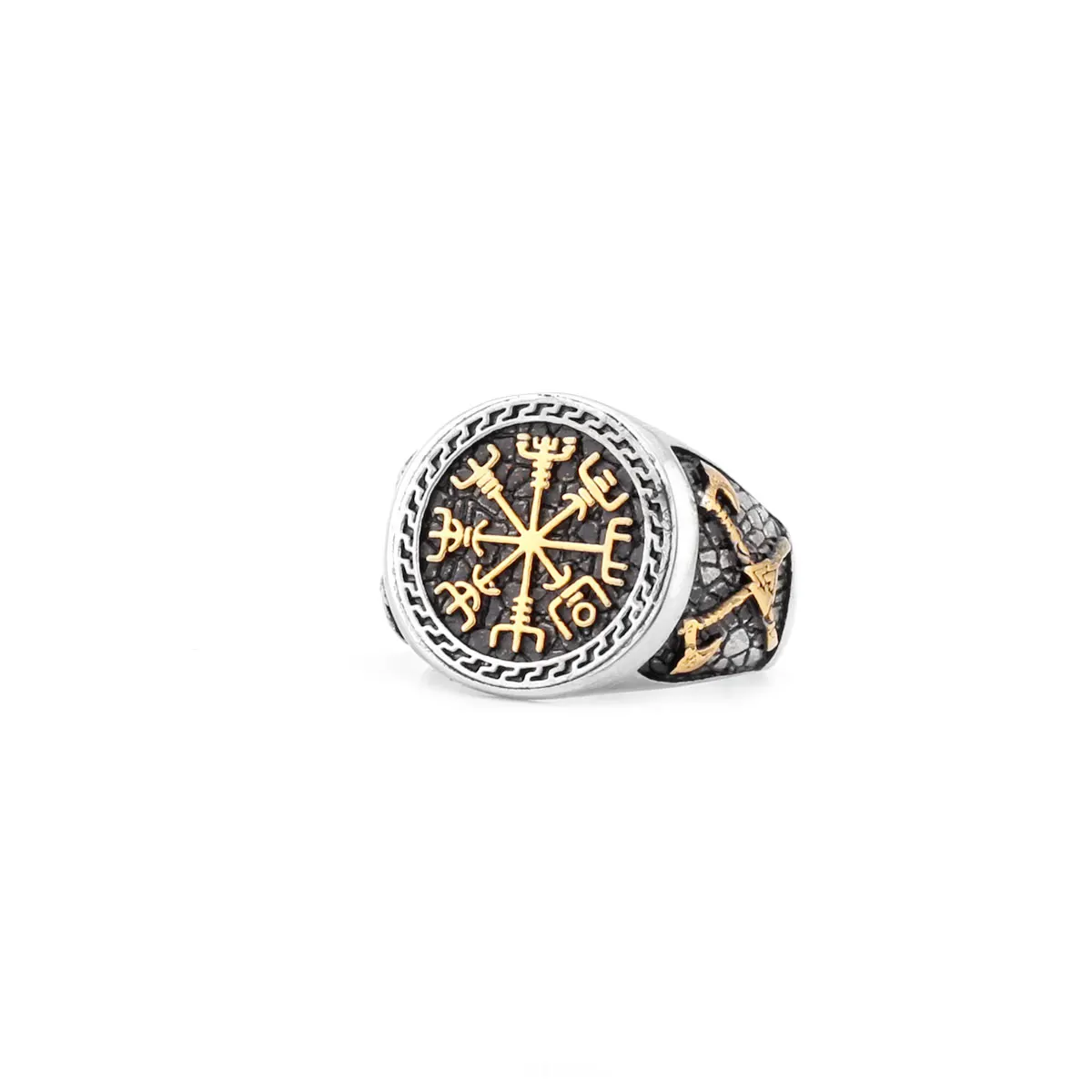 Vintage Viking Stainless Steel Compass Ring Men's Viking Valknut Axe Ring Punk Odin Rune Gold Color Ring Jewelry Gift Wholesale