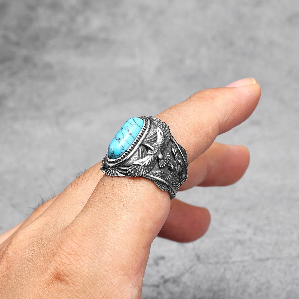 316L Stainless Steel Ring Gemstones Trendy Turquoise Men Rings Eagle Rock Punk for Male Boyfriend Jewelry Best Gift Dropshipping