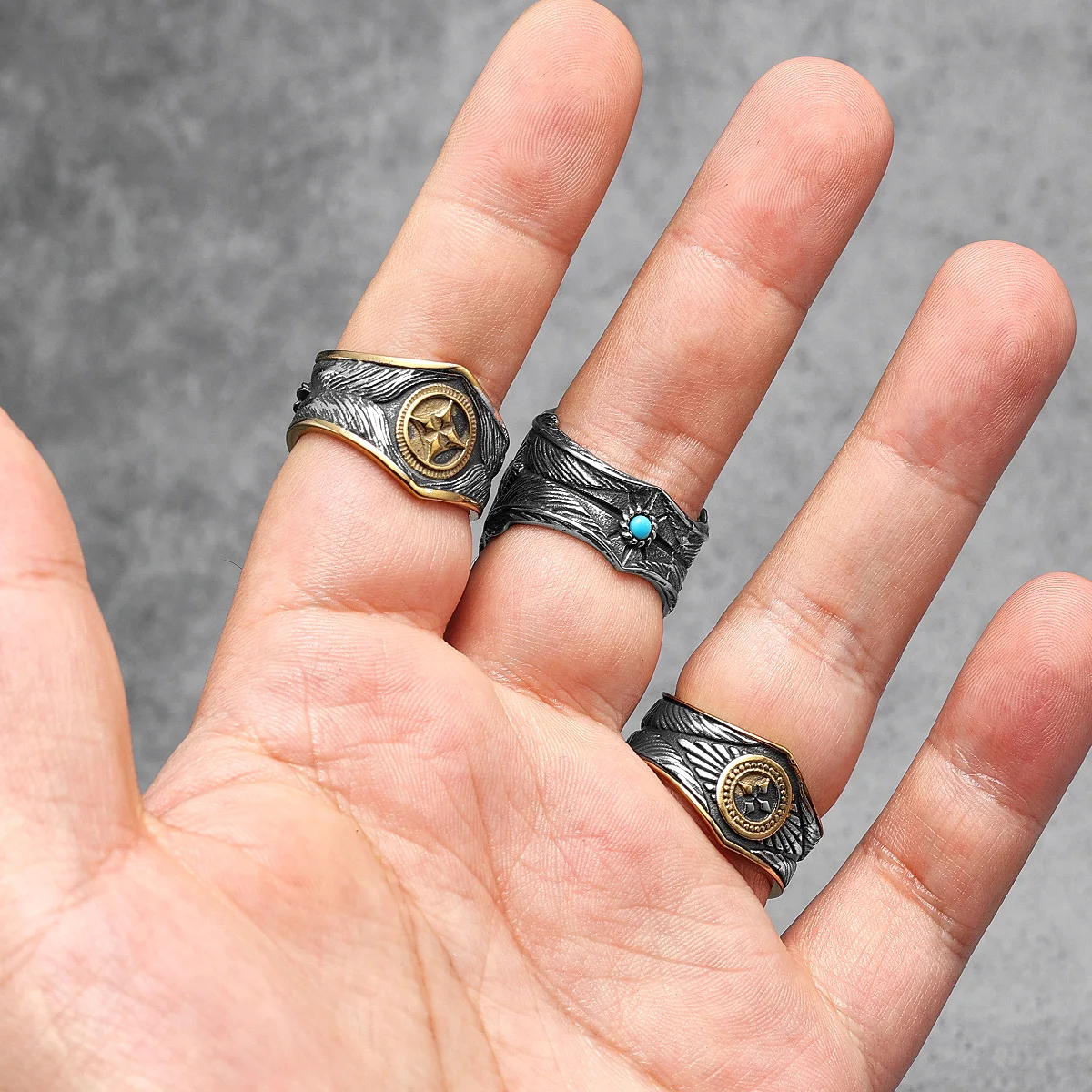316L Stainless Steel Ring Gemstones Trendy Turquoise Men Rings Eagle Rock Punk for Male Boyfriend Jewelry Best Gift Dropshipping