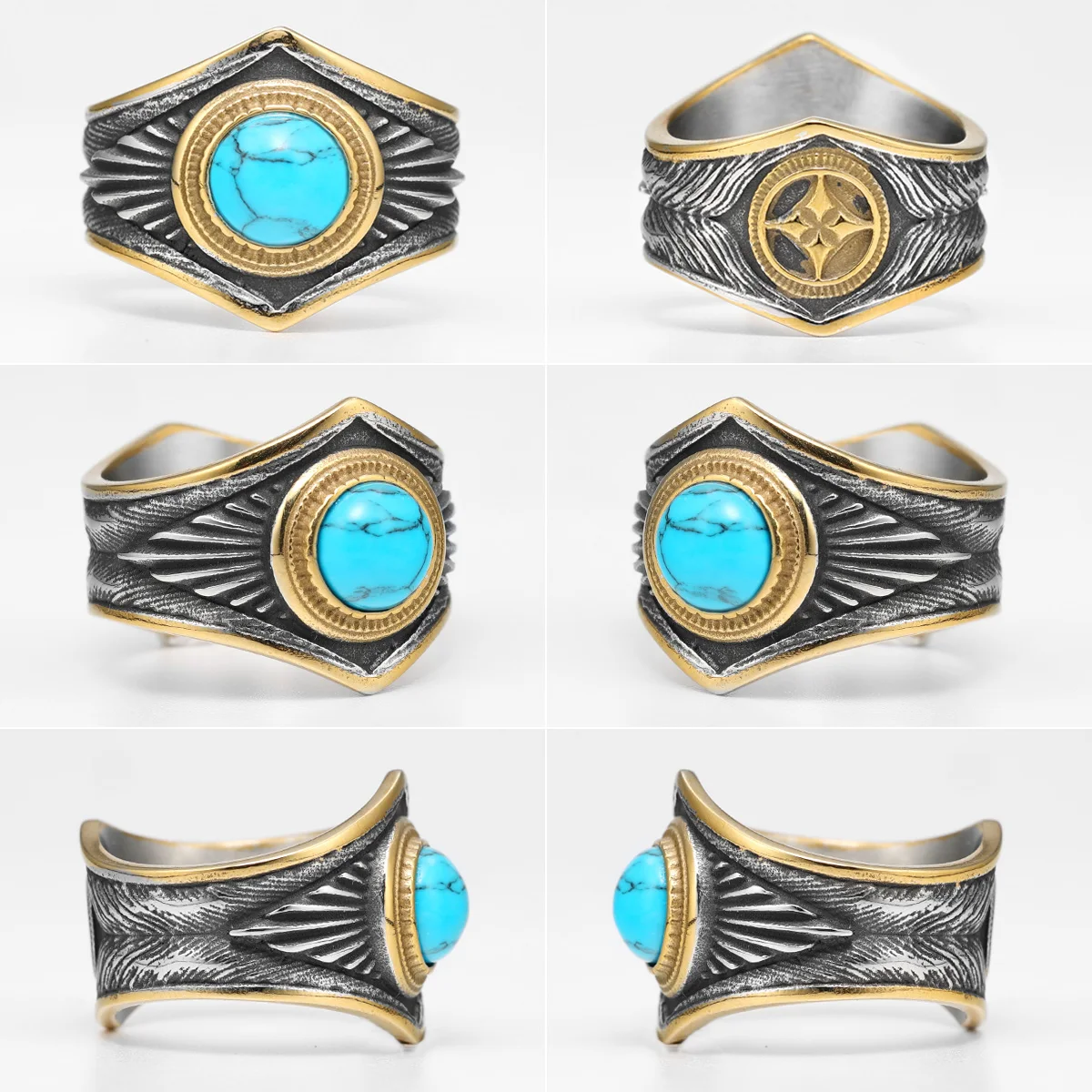 316L Stainless Steel Ring Gemstones Trendy Turquoise Men Rings Eagle Rock Punk for Male Boyfriend Jewelry Best Gift Dropshipping