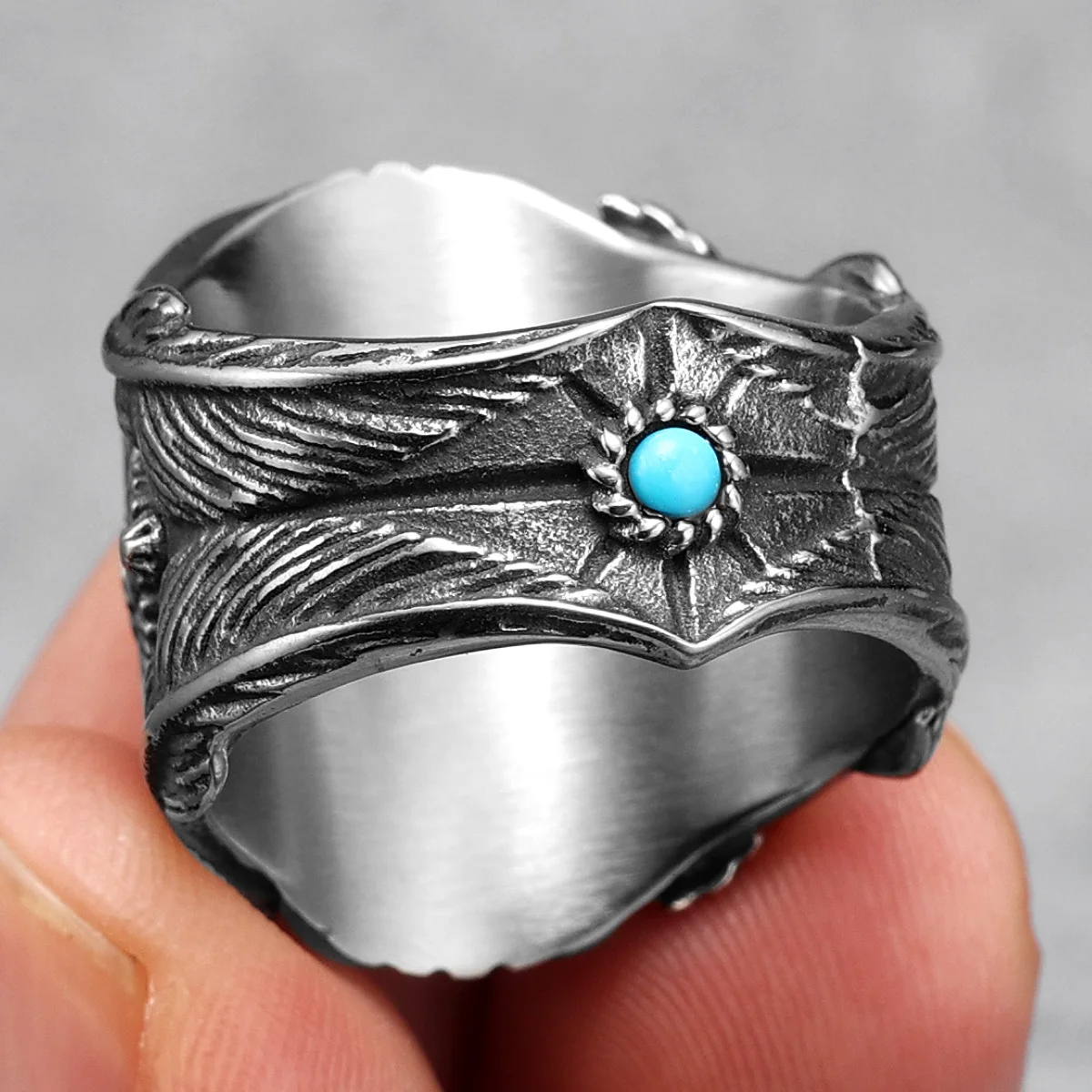 316L Stainless Steel Ring Gemstones Trendy Turquoise Men Rings Eagle Rock Punk for Male Boyfriend Jewelry Best Gift Dropshipping