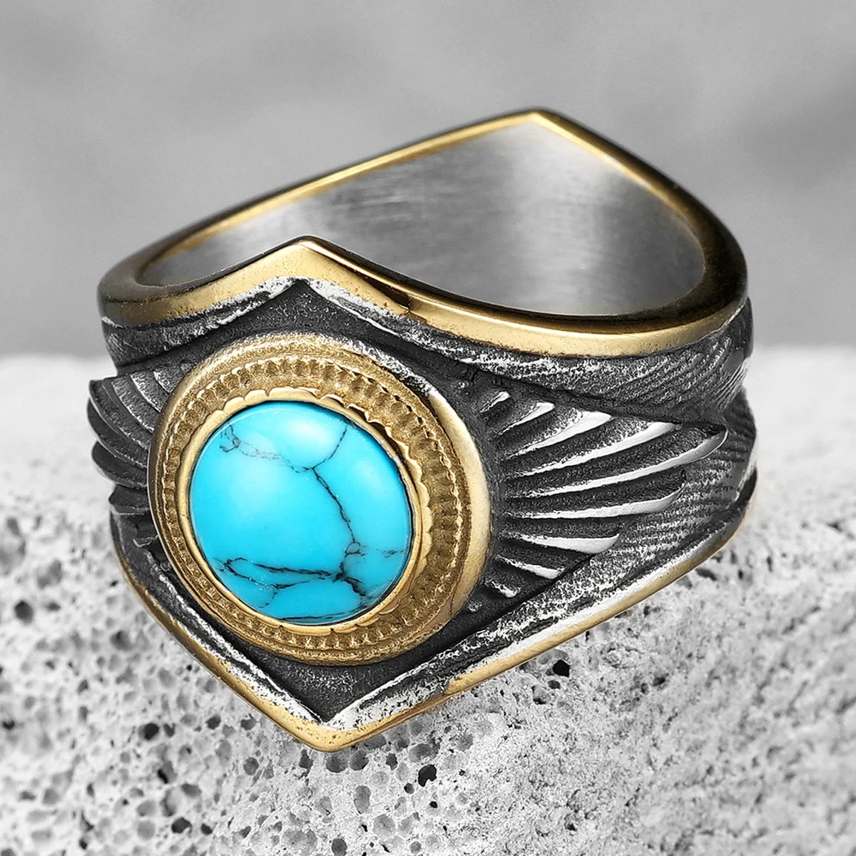 316L Stainless Steel Ring Gemstones Trendy Turquoise Men Rings Eagle Rock Punk for Male Boyfriend Jewelry Best Gift Dropshipping