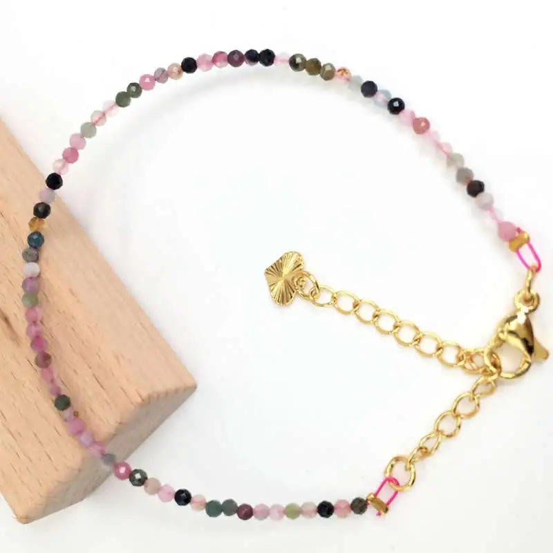 Fashion Faceted Gemstones 2mm Beads Necklace Bracelet Pink Quartz Crystal Tourmaline Agate Choker Men Female Jewelry Party Gift