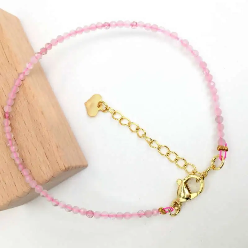 Fashion Faceted Gemstones 2mm Beads Necklace Bracelet Pink Quartz Crystal Tourmaline Agate Choker Men Female Jewelry Party Gift