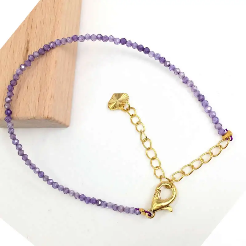 Fashion Faceted Gemstones 2mm Beads Necklace Bracelet Pink Quartz Crystal Tourmaline Agate Choker Men Female Jewelry Party Gift