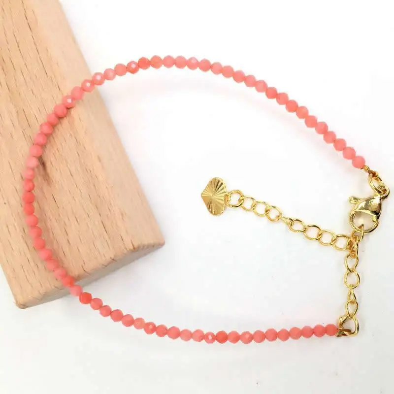 Fashion Faceted Gemstones 2mm Beads Necklace Bracelet Pink Quartz Crystal Tourmaline Agate Choker Men Female Jewelry Party Gift