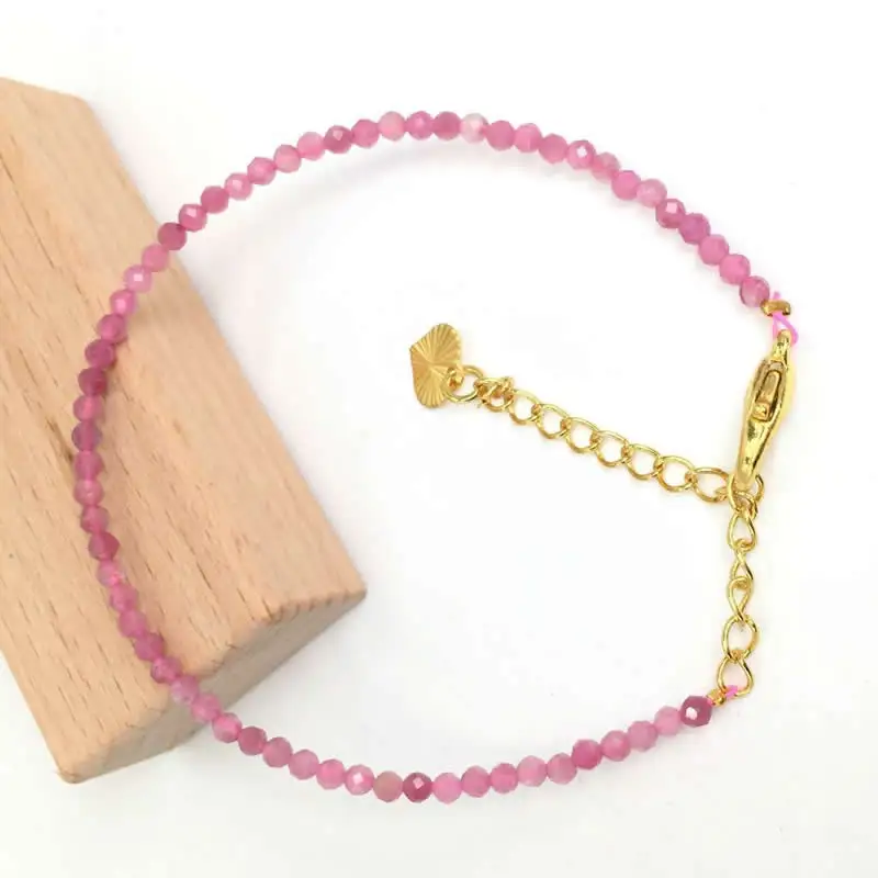 Fashion Faceted Gemstones 2mm Beads Necklace Bracelet Pink Quartz Crystal Tourmaline Agate Choker Men Female Jewelry Party Gift