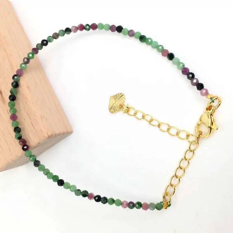 Fashion Faceted Gemstones 2mm Beads Necklace Bracelet Pink Quartz Crystal Tourmaline Agate Choker Men Female Jewelry Party Gift