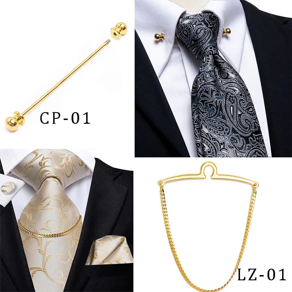 White Sliver Men's Ties Hanky Cufflinks Set Silk Neck ties For Men Wedding Party Business Mens Tie 2022 New Fashion Brand Hi-Tie