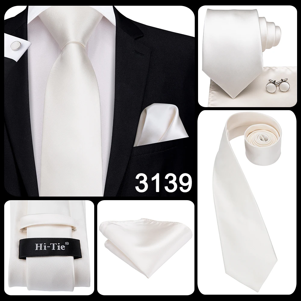 White Sliver Men's Ties Hanky Cufflinks Set Silk Neck ties For Men Wedding Party Business Mens Tie 2022 New Fashion Brand Hi-Tie