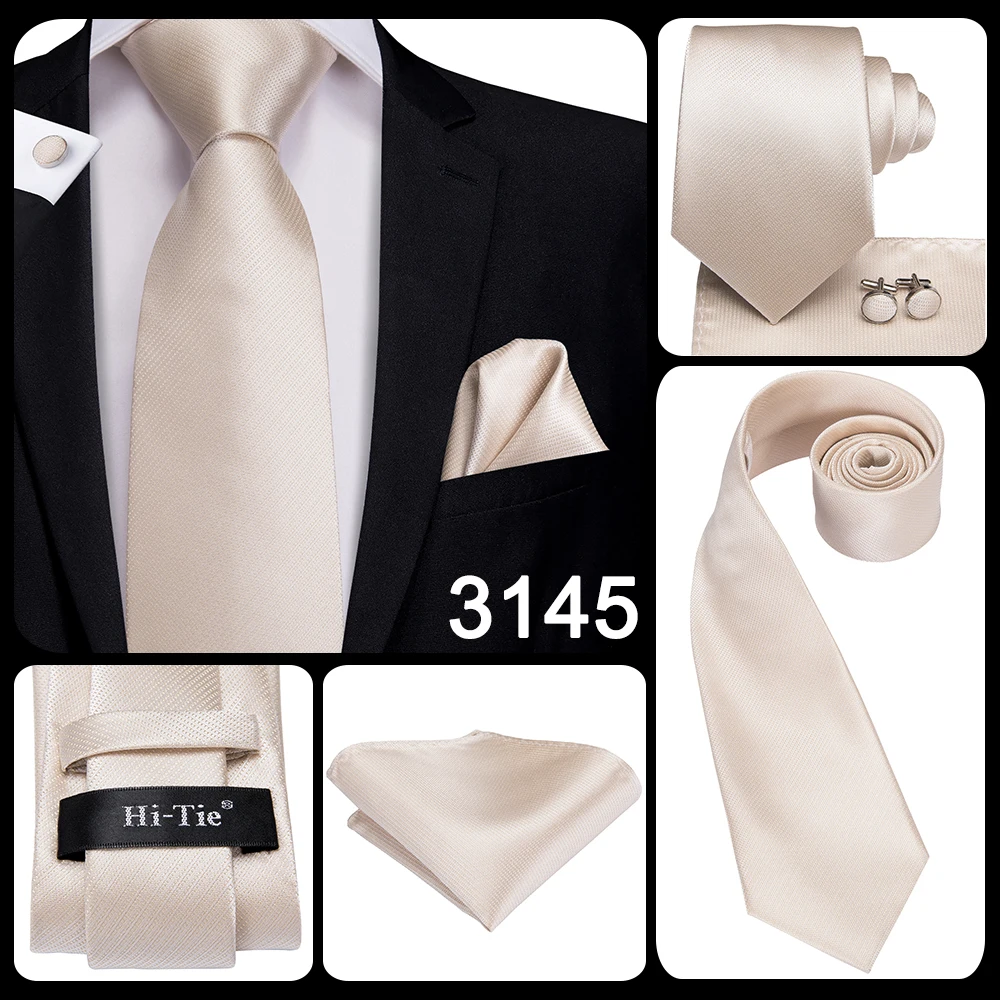 White Sliver Men's Ties Hanky Cufflinks Set Silk Neck ties For Men Wedding Party Business Mens Tie 2022 New Fashion Brand Hi-Tie