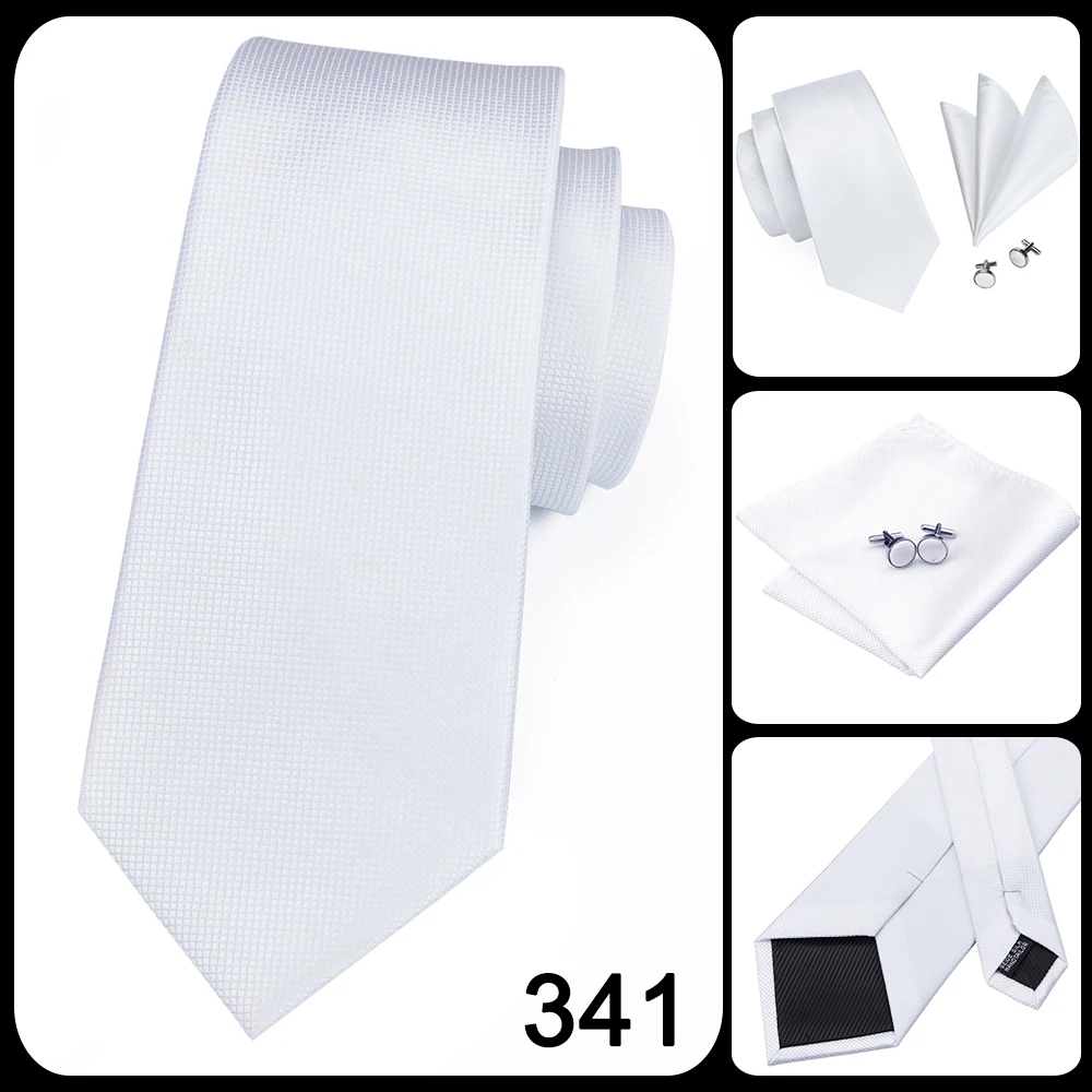 White Sliver Men's Ties Hanky Cufflinks Set Silk Neck ties For Men Wedding Party Business Mens Tie 2022 New Fashion Brand Hi-Tie